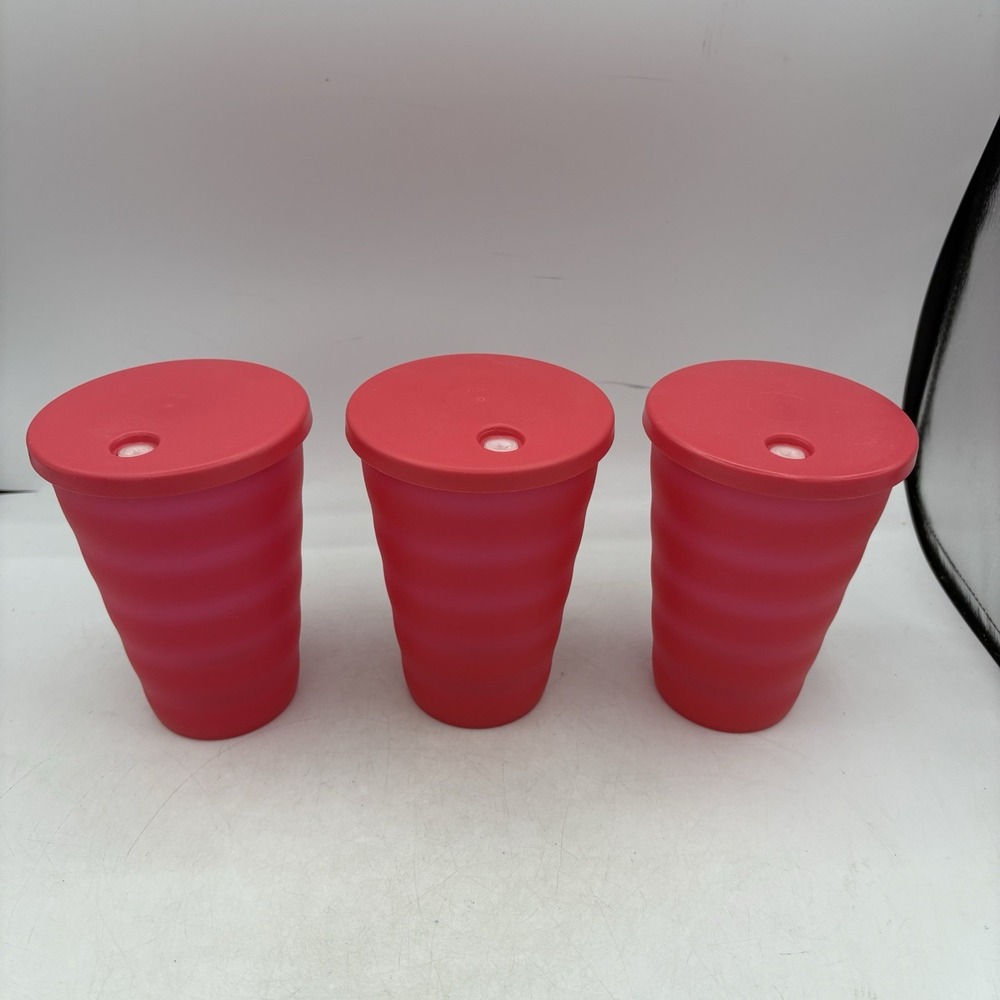 Tupperware Impressions Tumblers 16 oz 500ml with Straw Seal Lids Red Lot of 3